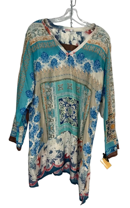 Tunic Designer By Johnny Was In Blue & Cream, Size: M