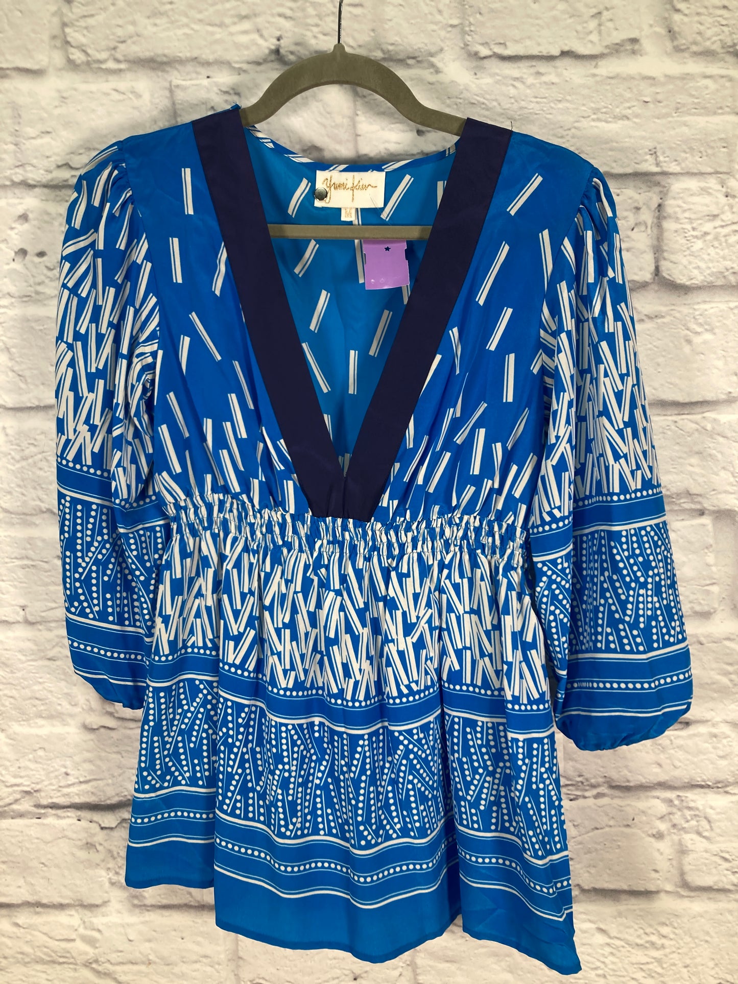 Blue & White Top Long Sleeve Designer Yumi Kim, Size M