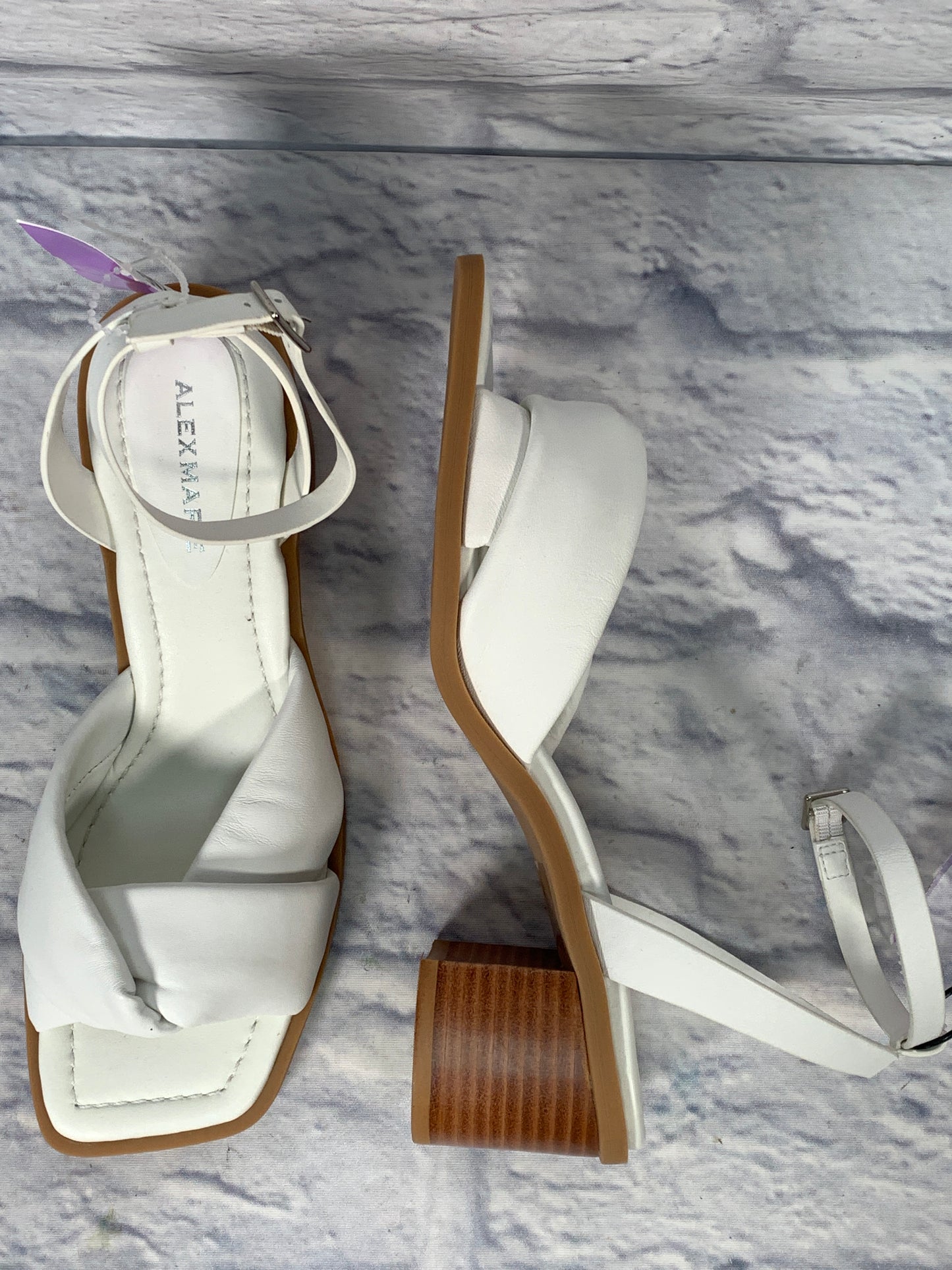 White Sandals Heels Block Alex Marie, Size 6.5