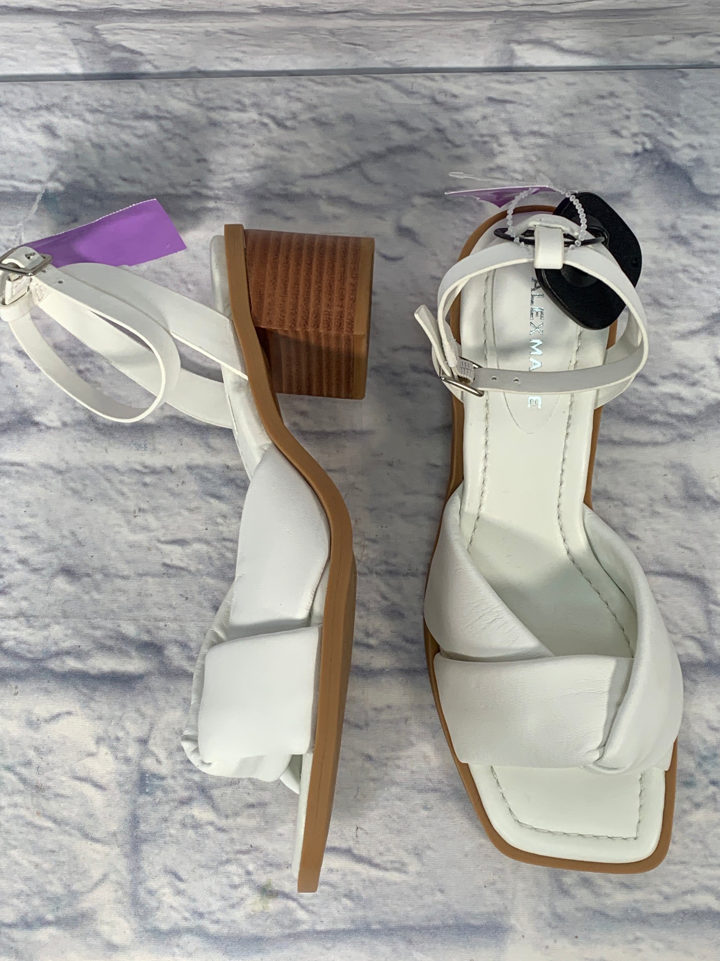 White Sandals Heels Block Alex Marie, Size 6.5