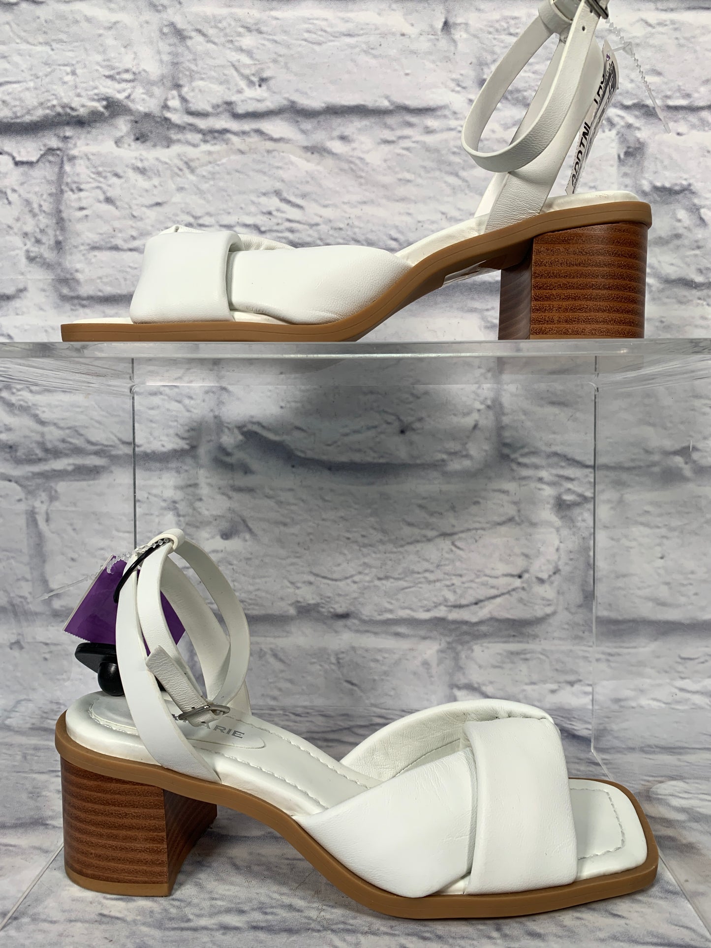 White Sandals Heels Block Alex Marie, Size 6.5