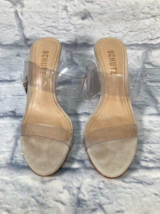 Sandals Heels Kitten By Clothes Mentor In Tan, Size: 5.5