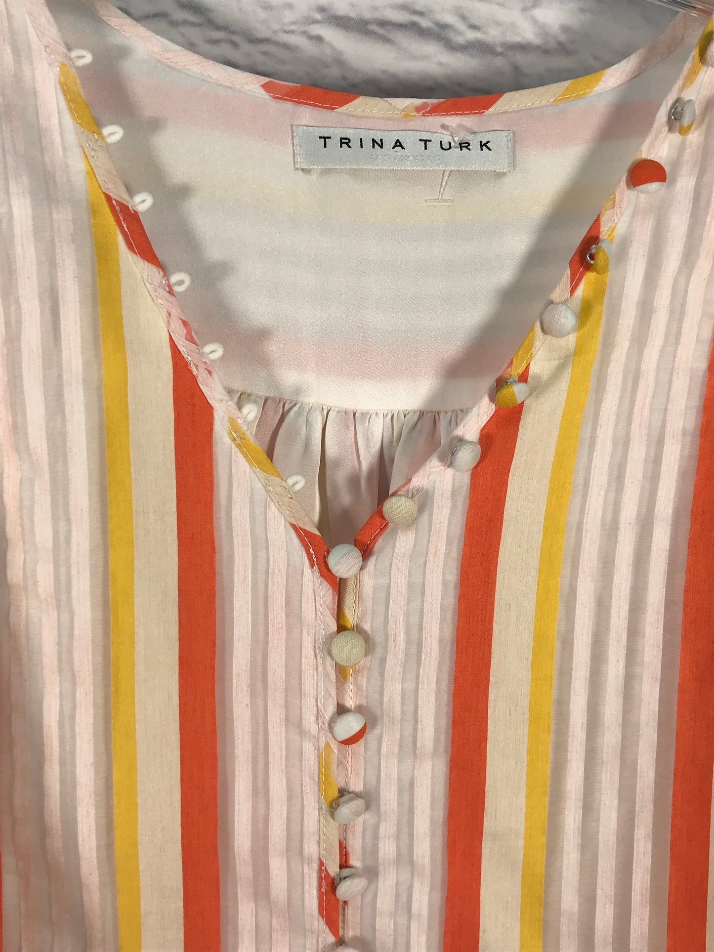 Top Long Sleeve By Trina Turk In Orange & White, Size: M