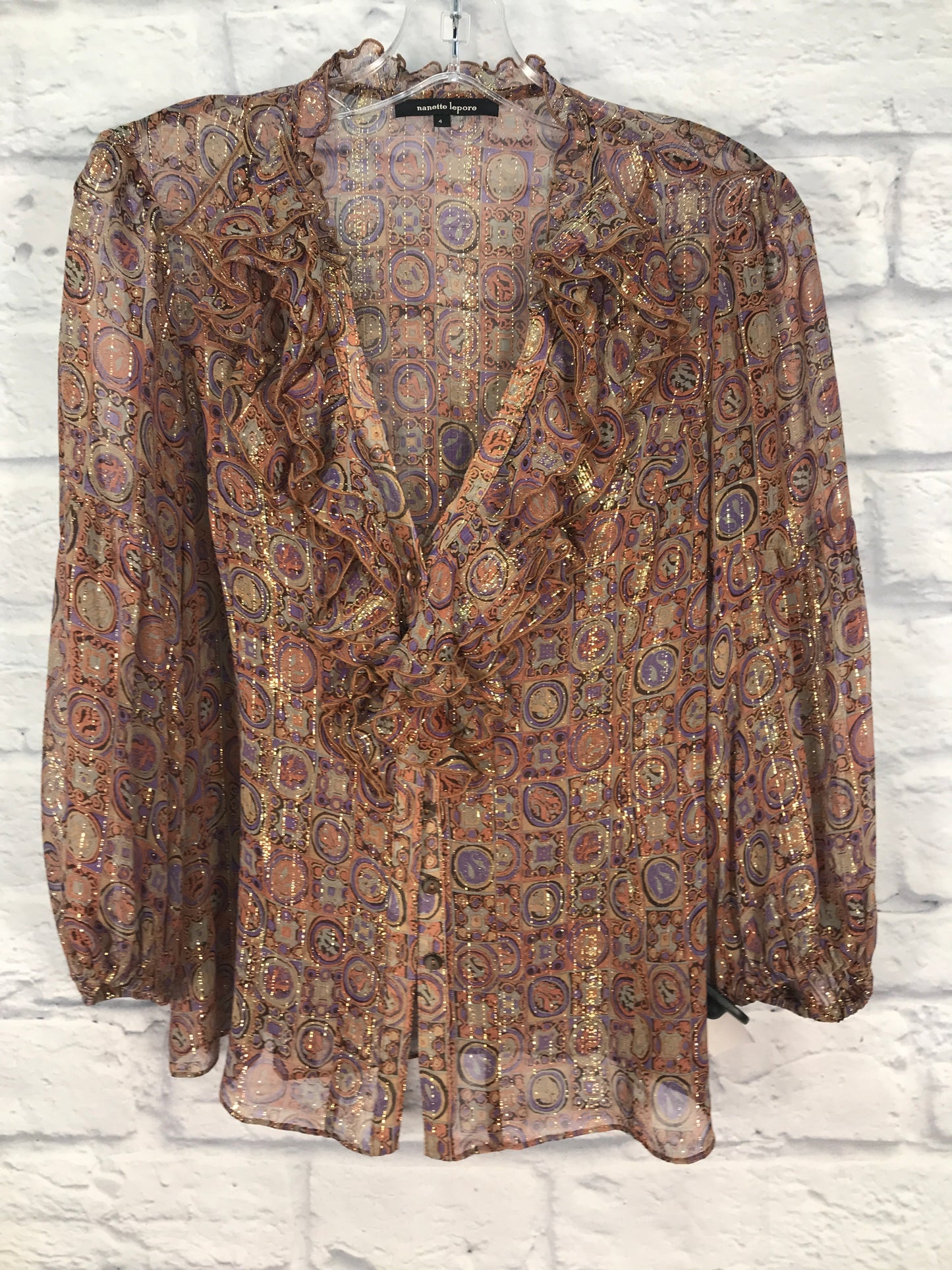 Top Long Sleeve By Nanette Lepore In Brown & Purple, Size: S