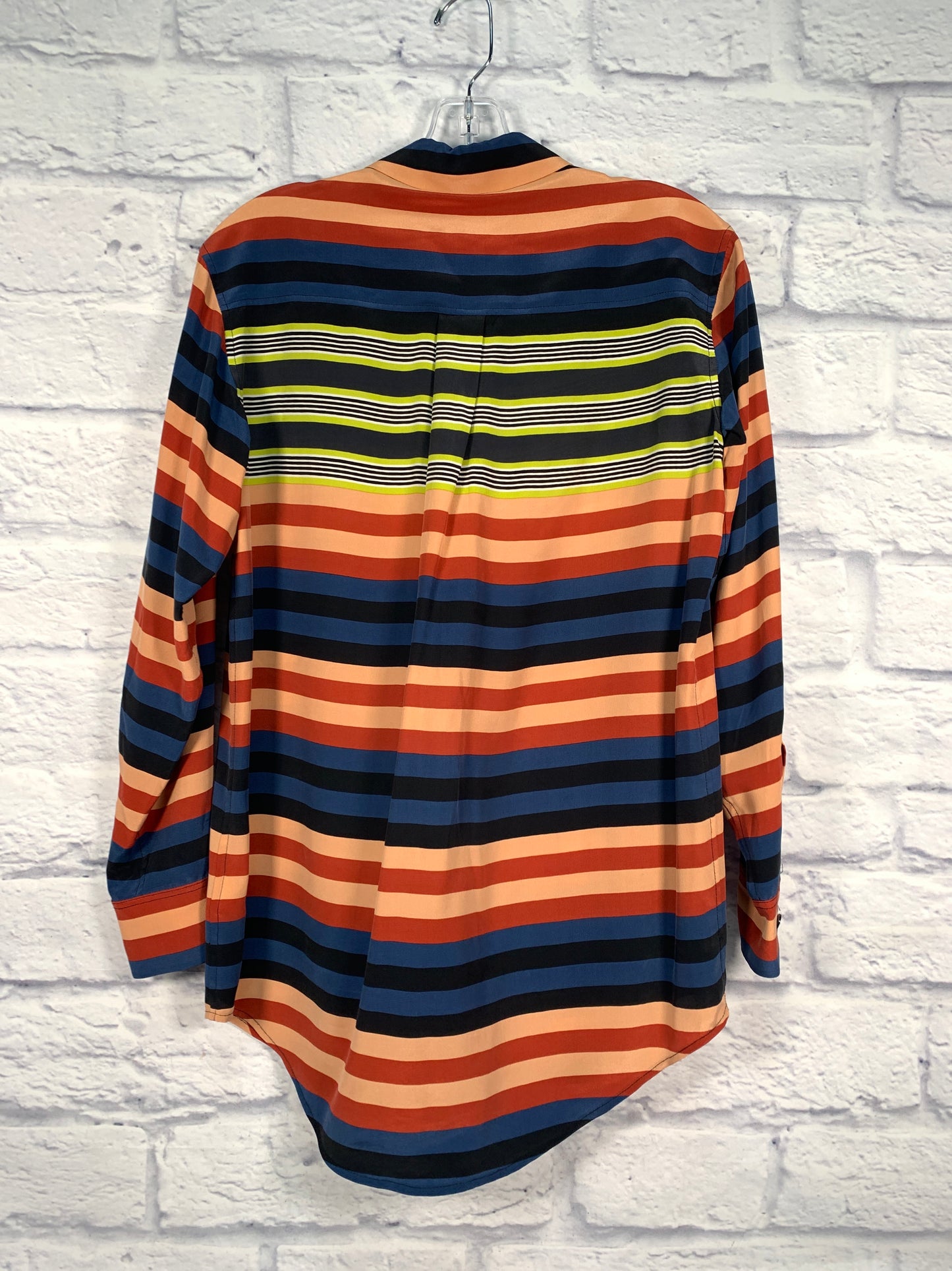 Top Long Sleeve By Equipment In Blue & Orange, Size: Xs