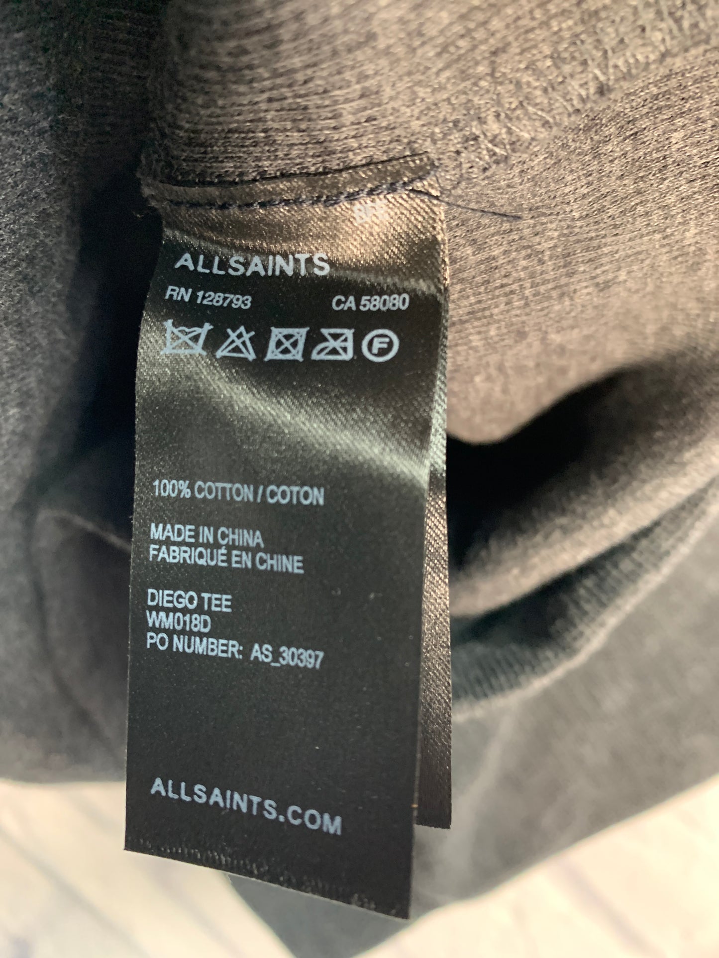 Top Short Sleeve Designer By All Saints In Black & Grey, Size: S