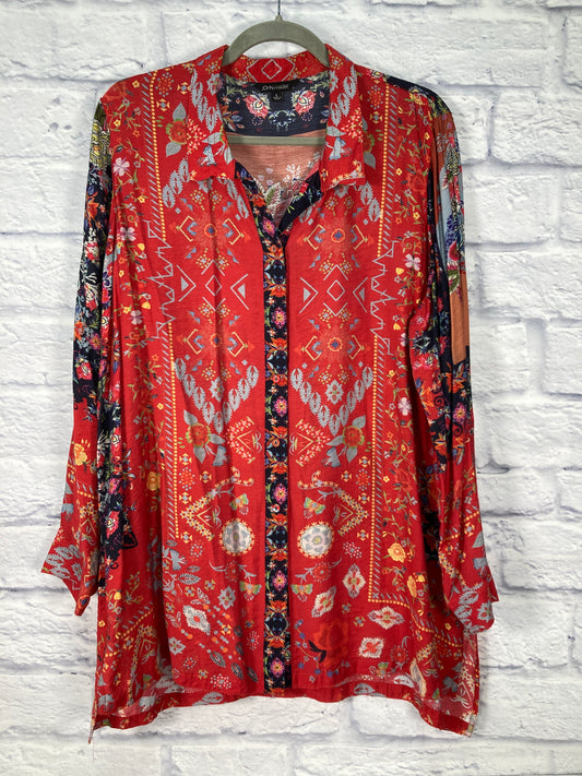 Top Long Sleeve By John Mark In Blue & Red, Size: L