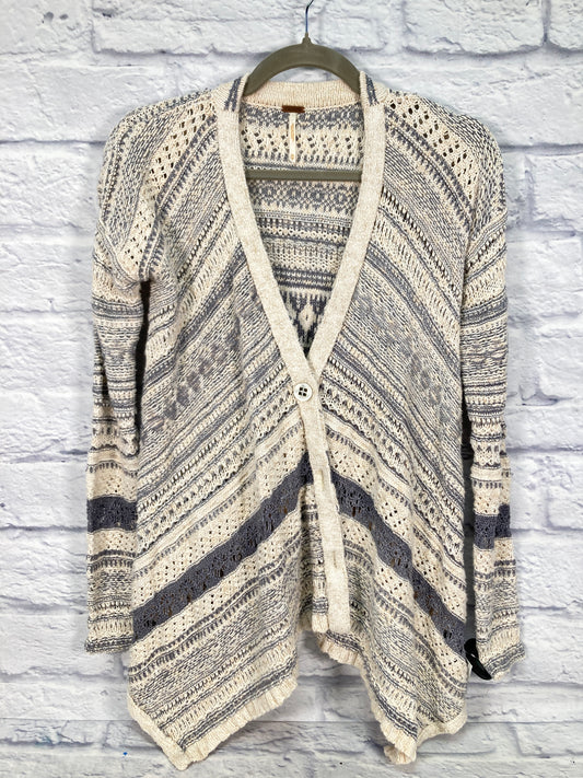 Sweater Cardigan By Free People In Blue & Cream, Size: Xs