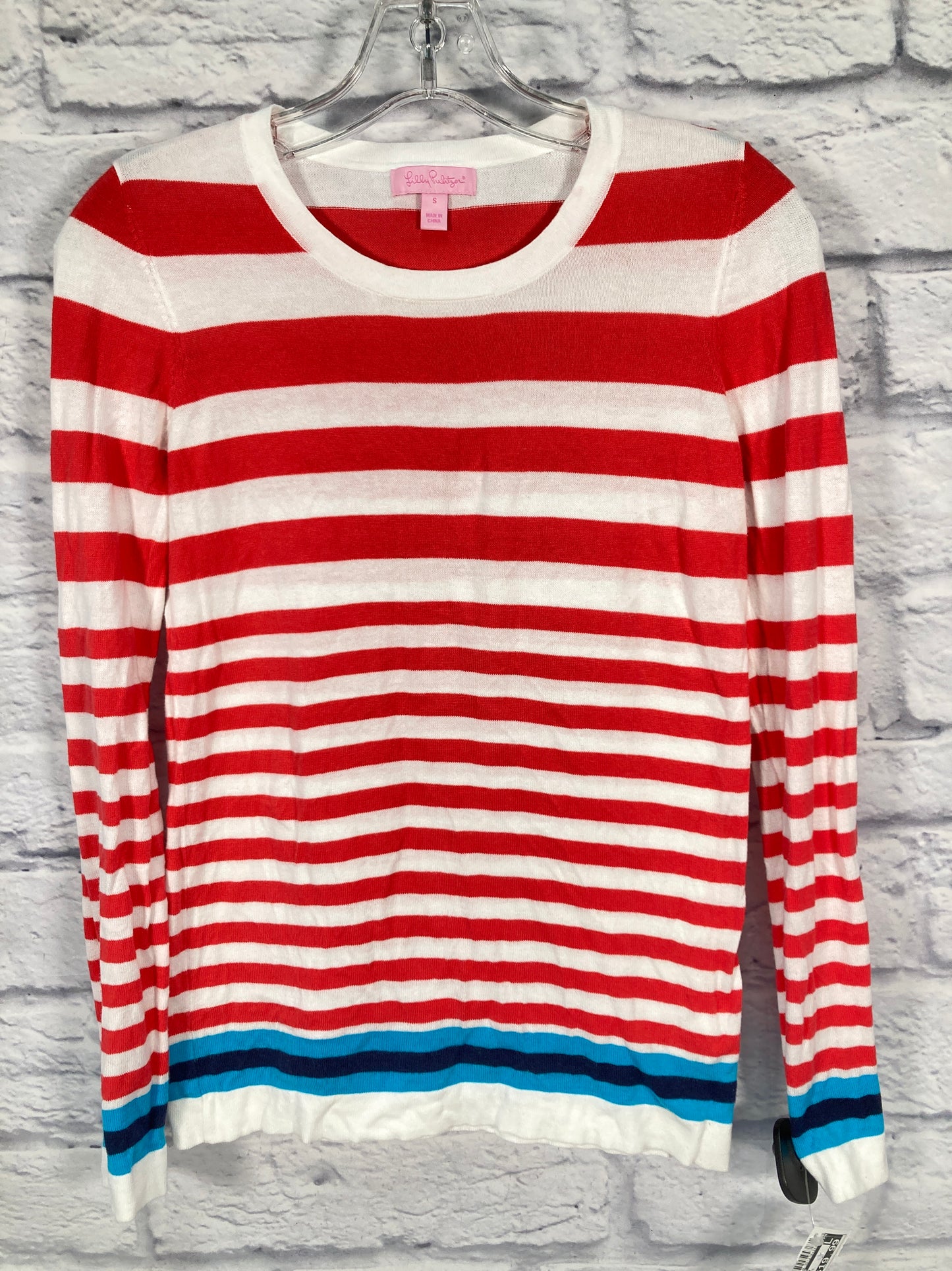 Top Long Sleeve Designer By Lilly Pulitzer In Blue & Red & White, Size: S