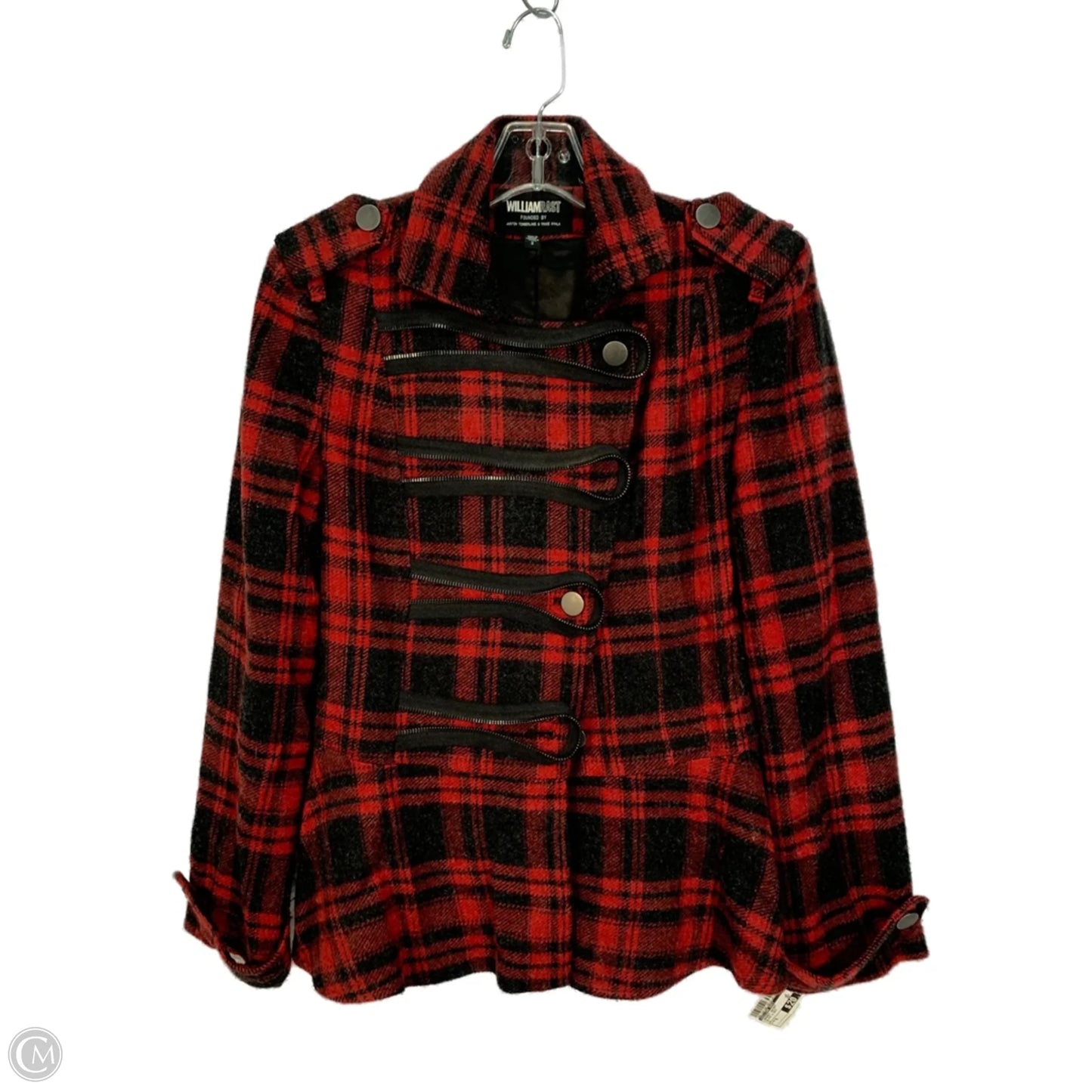 Jacket Shirt By William Rast In Black & Red, Size: S