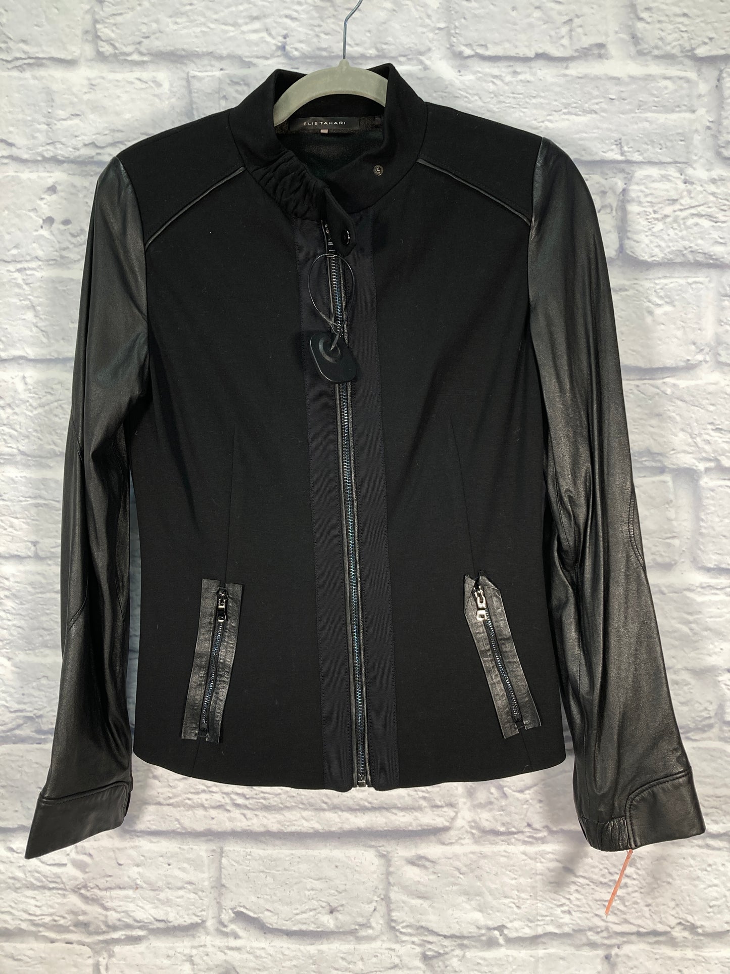 Jacket Moto Leather By Elie Tahari In Black, Size: Xs