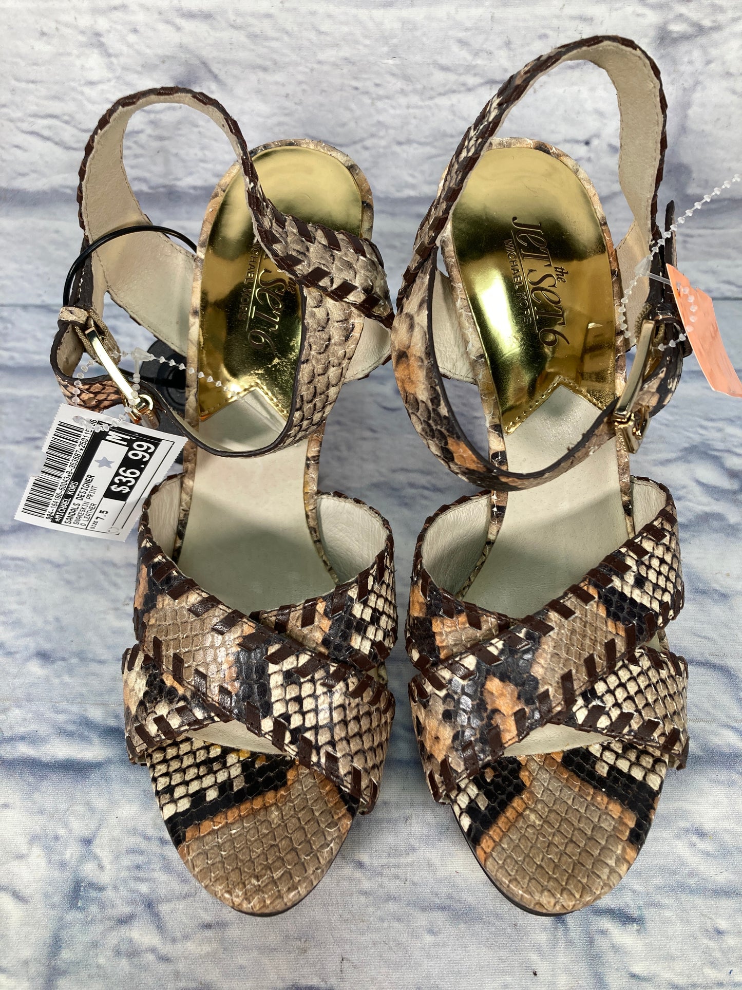 Sandals Designer By Michael Kors In Snakeskin Print, Size: 7.5