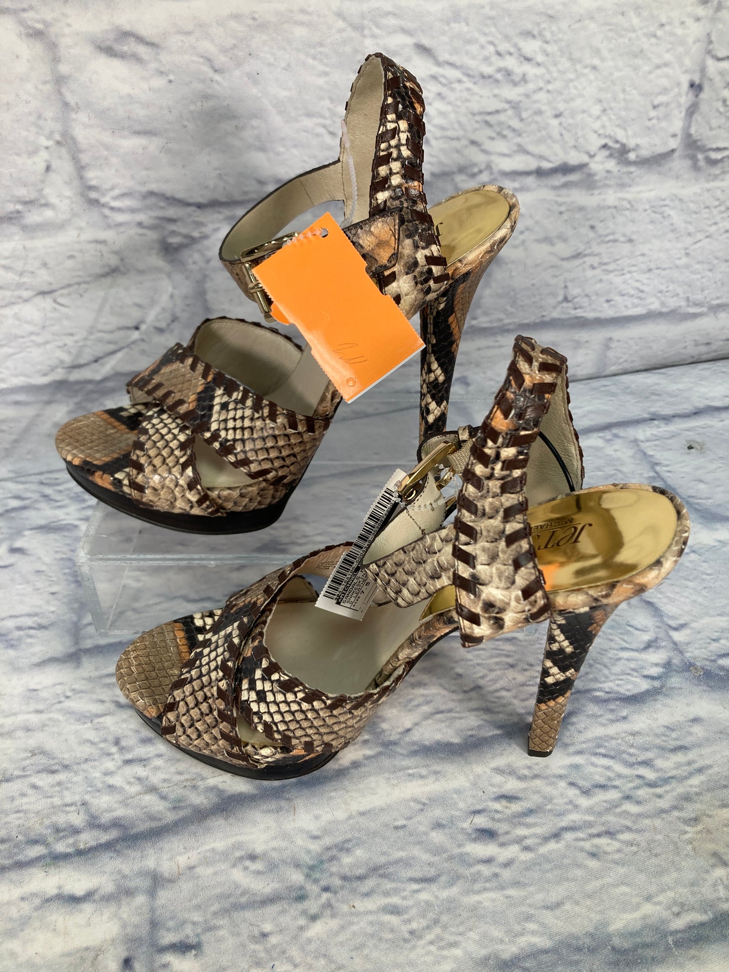 Sandals Designer By Michael Kors In Snakeskin Print, Size: 7.5