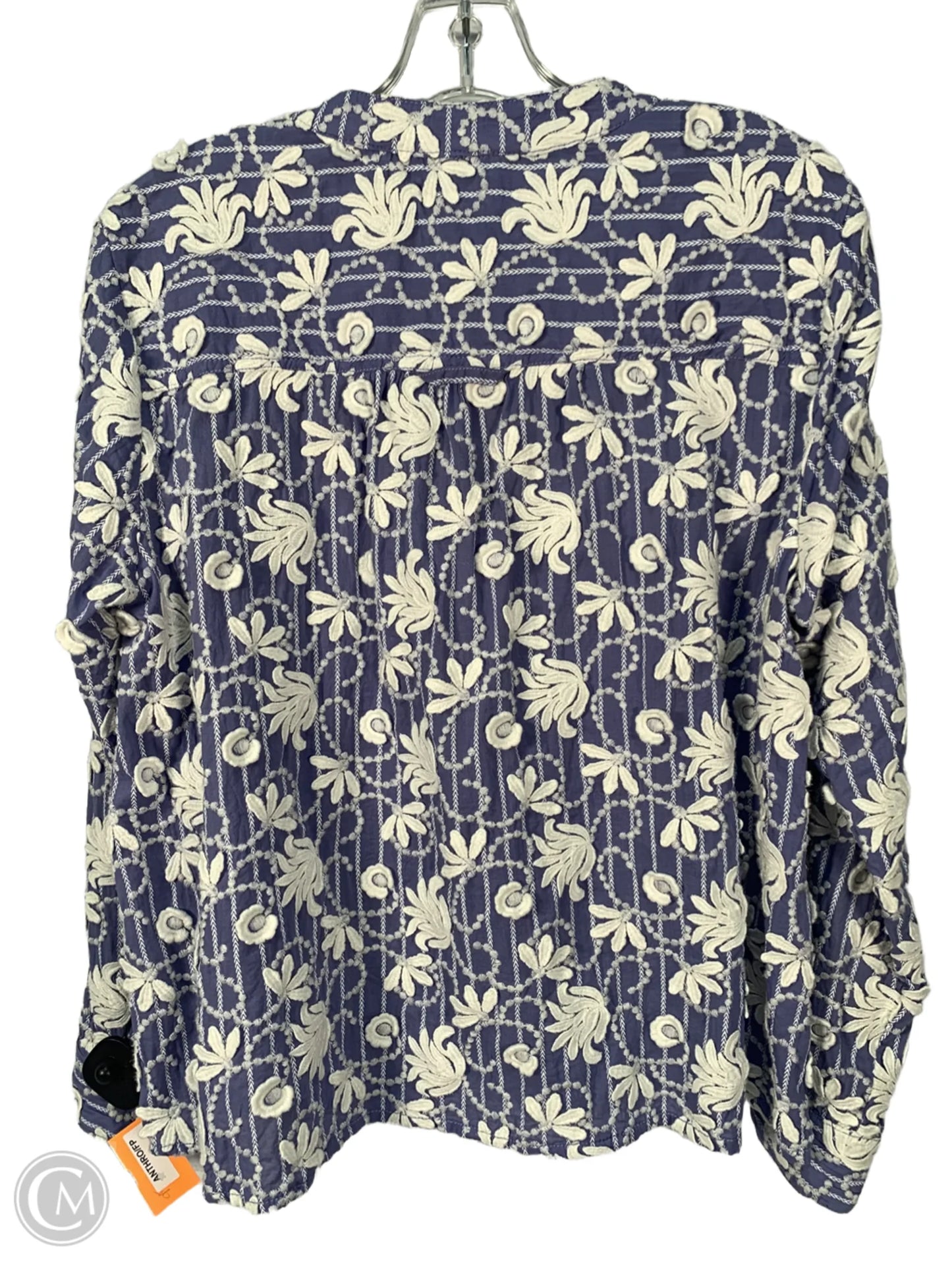 Top Long Sleeve By Pilcro In Blue & White, Size: M