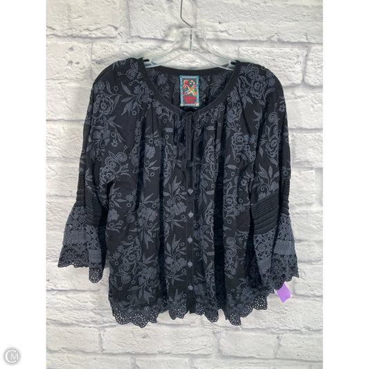 Blouse Long Sleeve By Johnny Was In Black & Grey, Size: L