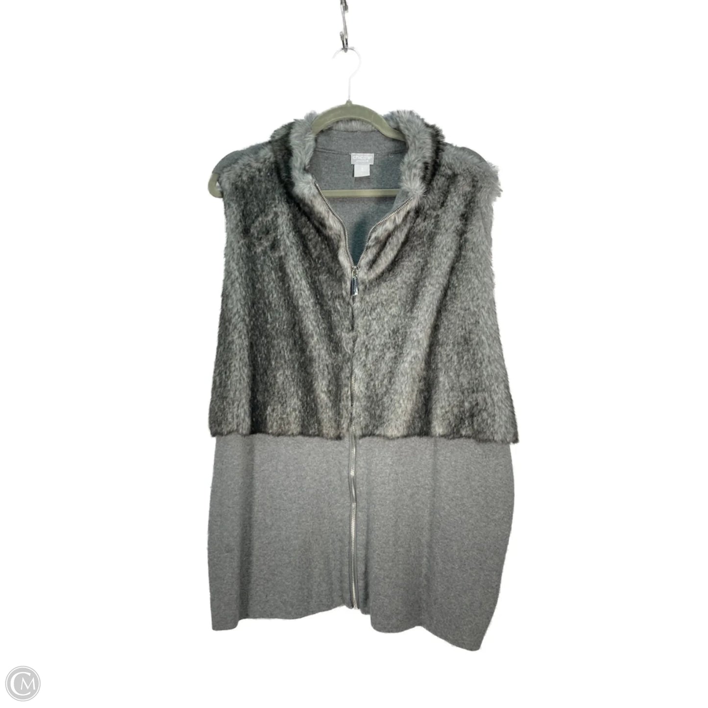 Vest Faux Fur & Sherpa By Chicos In Grey, Size: Xl