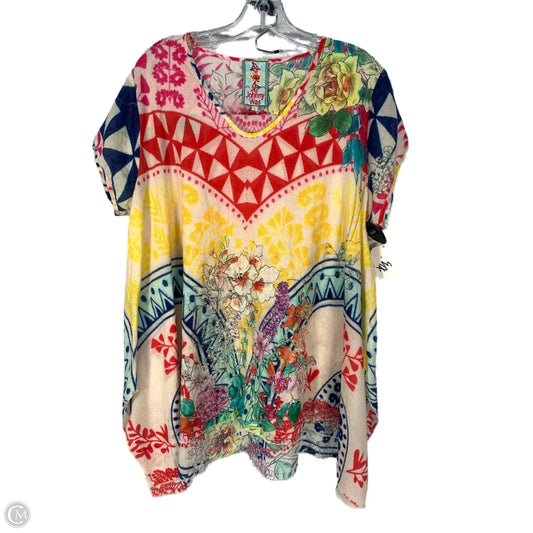 Tunic Short Sleeve By Johnny Was In Blue & Cream, Size: L