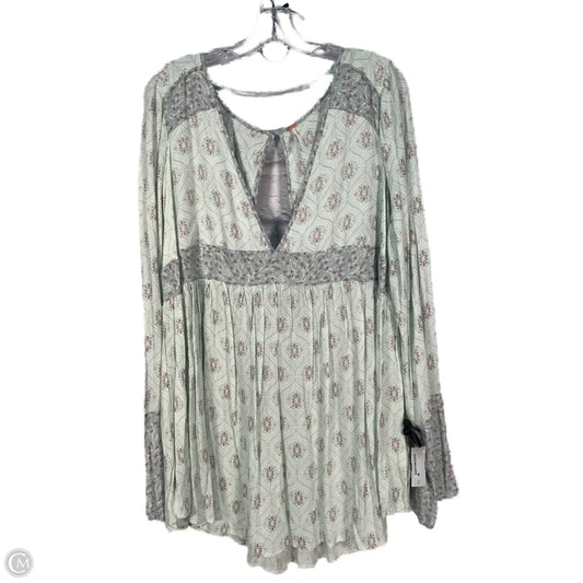 Tunic Long Sleeve By Free People In Green & White, Size: L