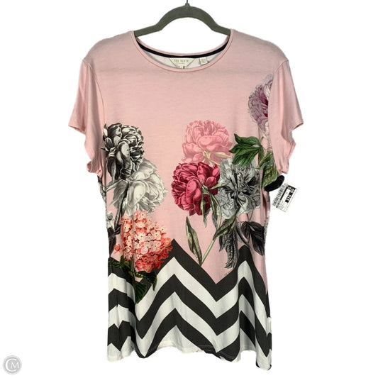 Top Short Sleeve By Ted Baker In Grey & Pink, Size: L