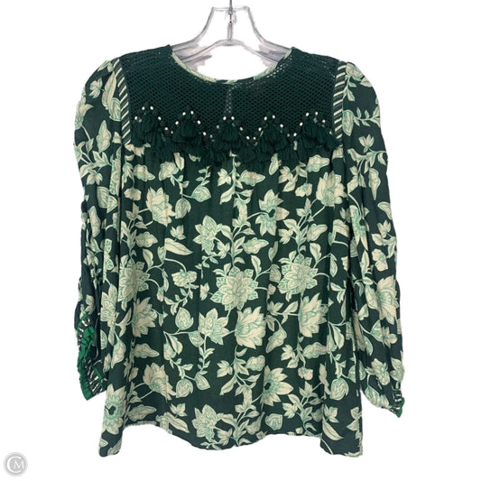 Top Long Sleeve By Anthropologie In Cream & Green, Size: Xxs