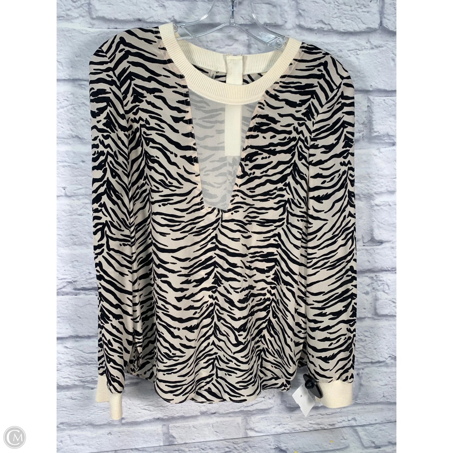 Blouse Long Sleeve By Rebecca Taylor In Black & Cream, Size: S