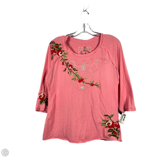 Top Long Sleeve By Johnny Was In Green & Pink, Size: L