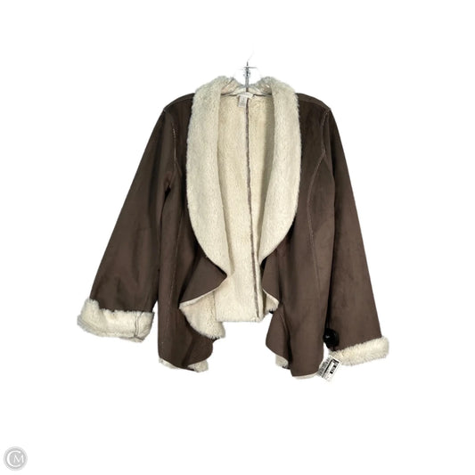 Jacket Faux Fur & Sherpa By Chicos In Brown & Cream, Size: M