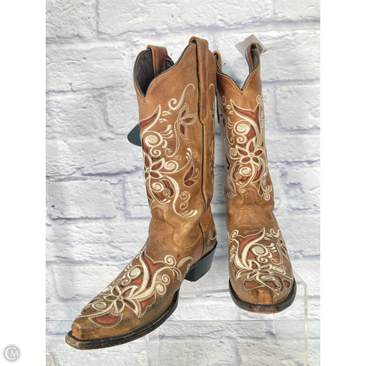 Boots Western By Clothes Mentor In Brown & Cream, Size: 8.5