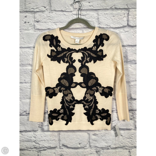 Top Long Sleeve Designer By Diane Von Furstenberg In Black & Cream, Size: S