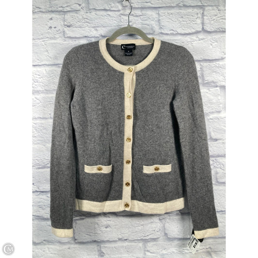 Sweater Cardigan Cashmere By Bloomingdales In Cream & Grey, Size: M