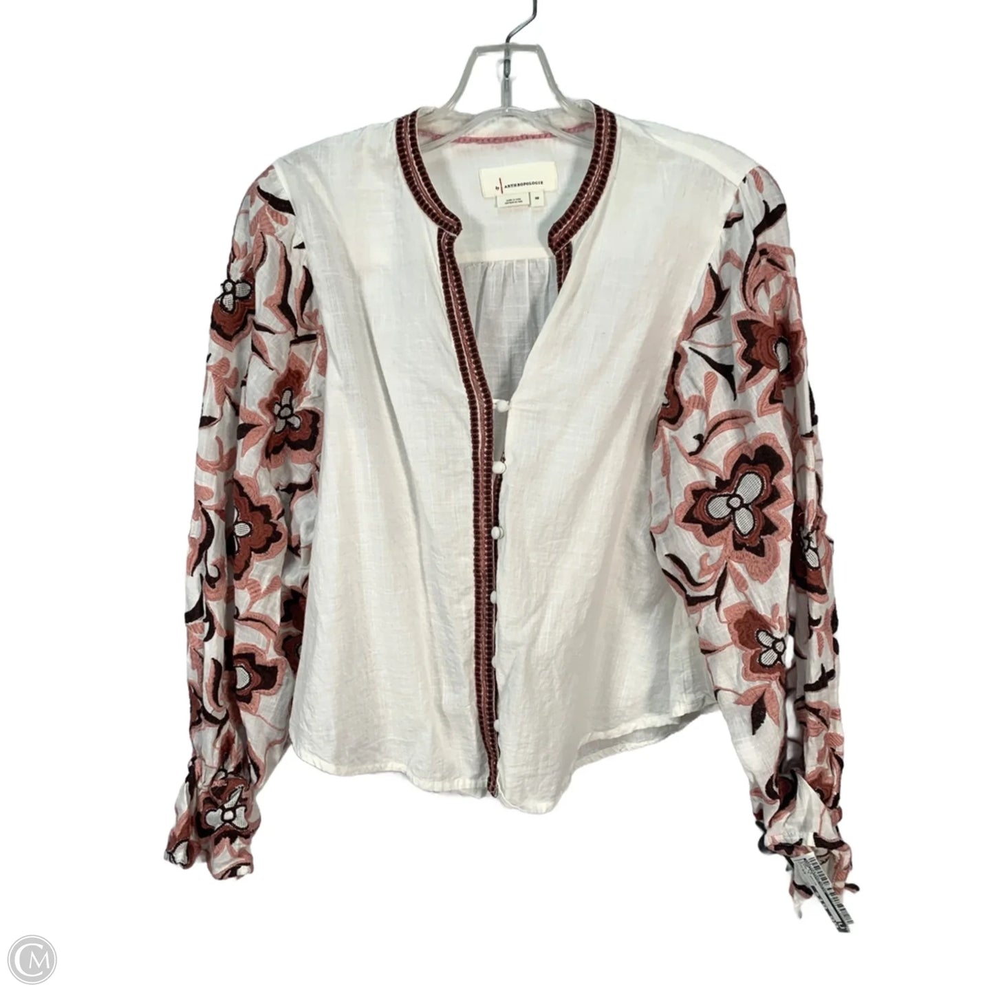 Top Long Sleeve By Anthropologie In Pink & White, Size: Xs