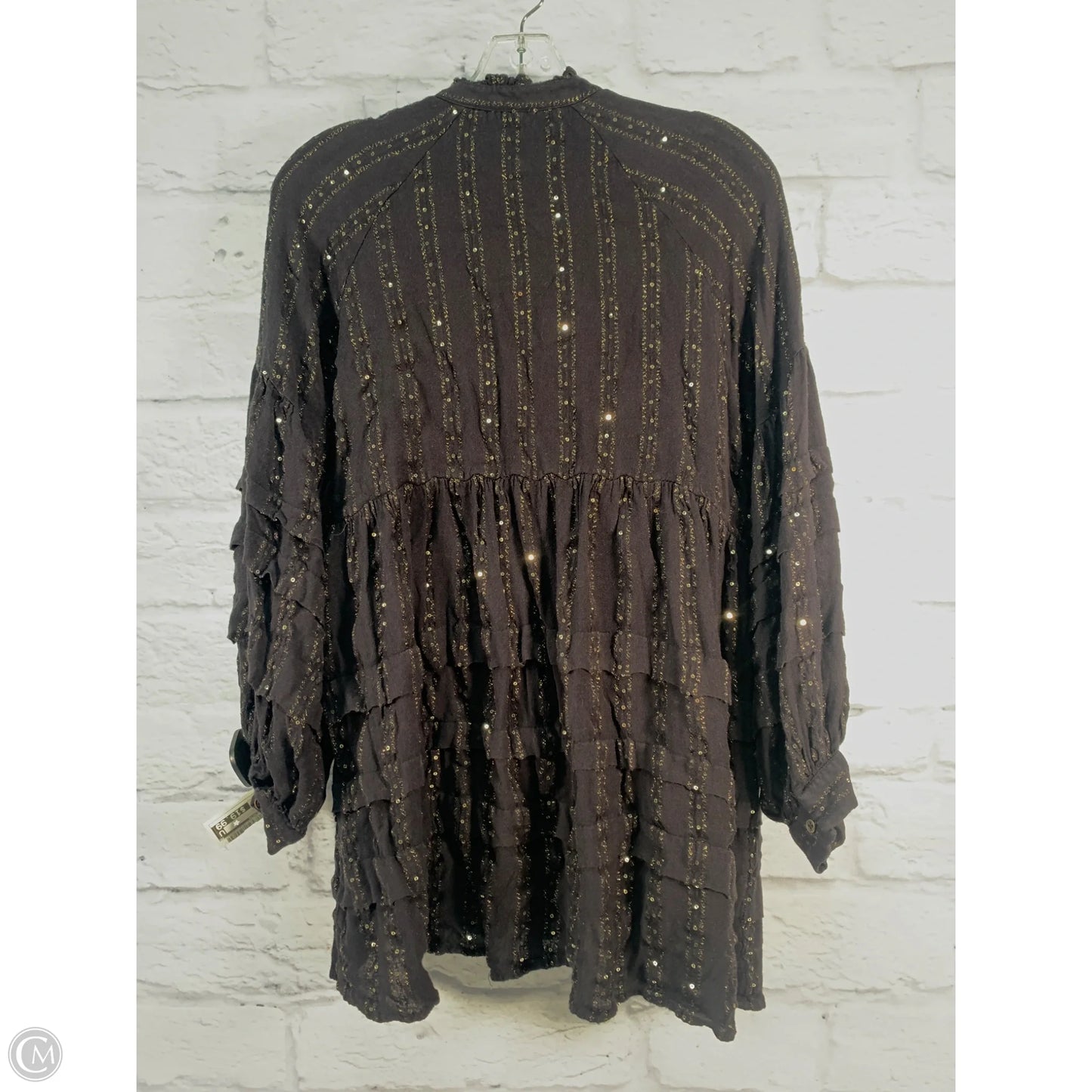 Top Long Sleeve By Anthropologie In Black & Gold, Size: M