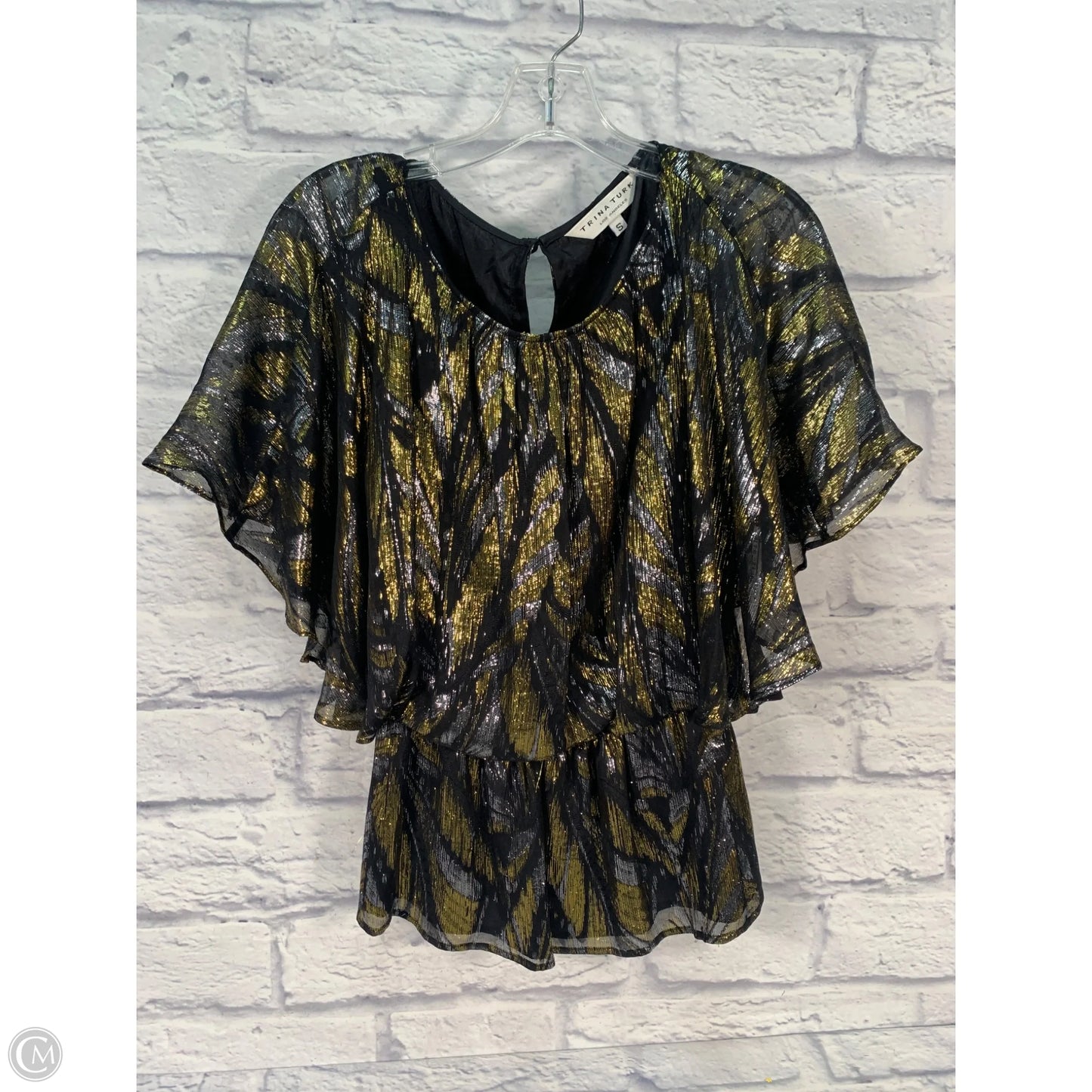 Blouse Short Sleeve By Trina Turk In Black & Gold, Size: S