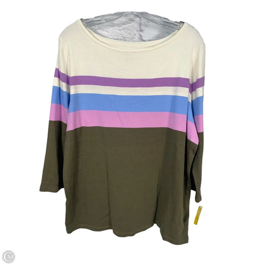 Top Long Sleeve Basic By Talbots In Cream & Green, Size: 2x