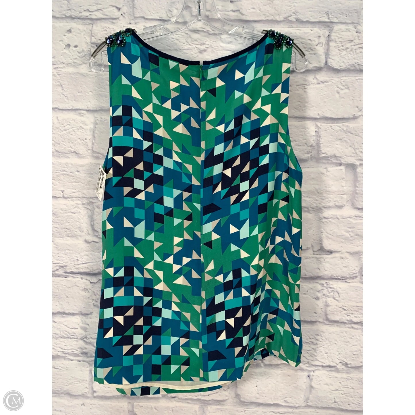 Blouse Designer By Tory Burch In Blue & Green, Size: L