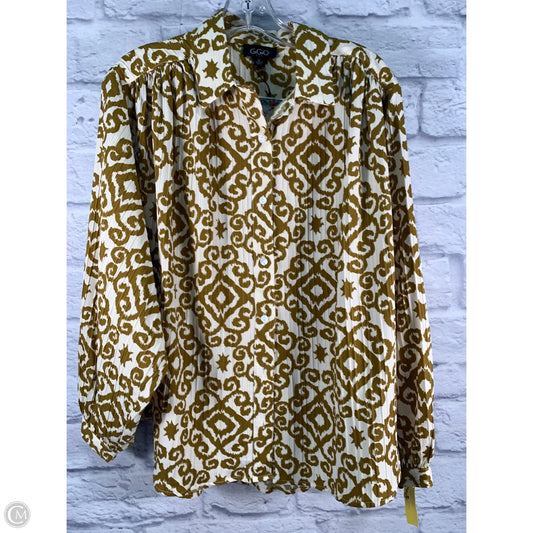 Top Long Sleeve By Gigio In Cream & Green, Size: S