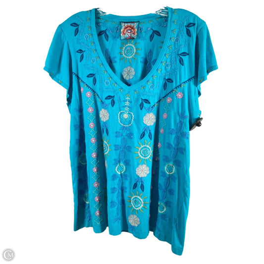 Top Short Sleeve By Johnny Was In Blue & Pink, Size: S