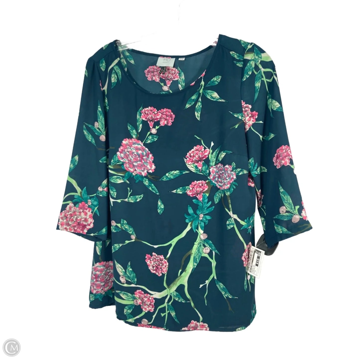 Blouse Long Sleeve By Hd In Paris In Green & Pink, Size: S