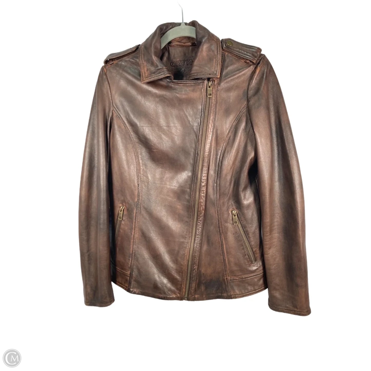 Jacket Moto Leather By Orvis In Brown, Size: Xs