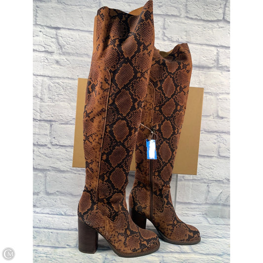 Boots Knee Heels By Kelsi Dagger In Black & Brown, Size: 8.5