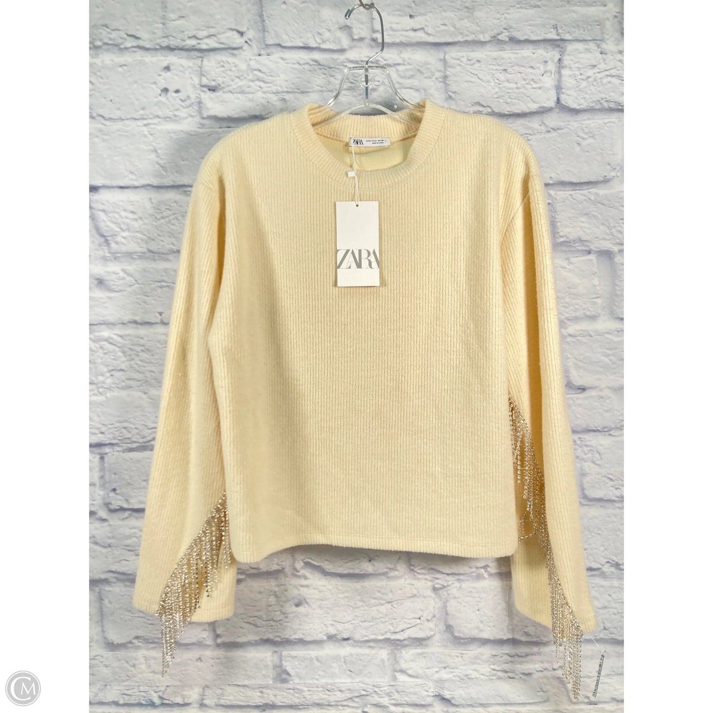 Top Long Sleeve By Zara In Cream & Silver, Size: M