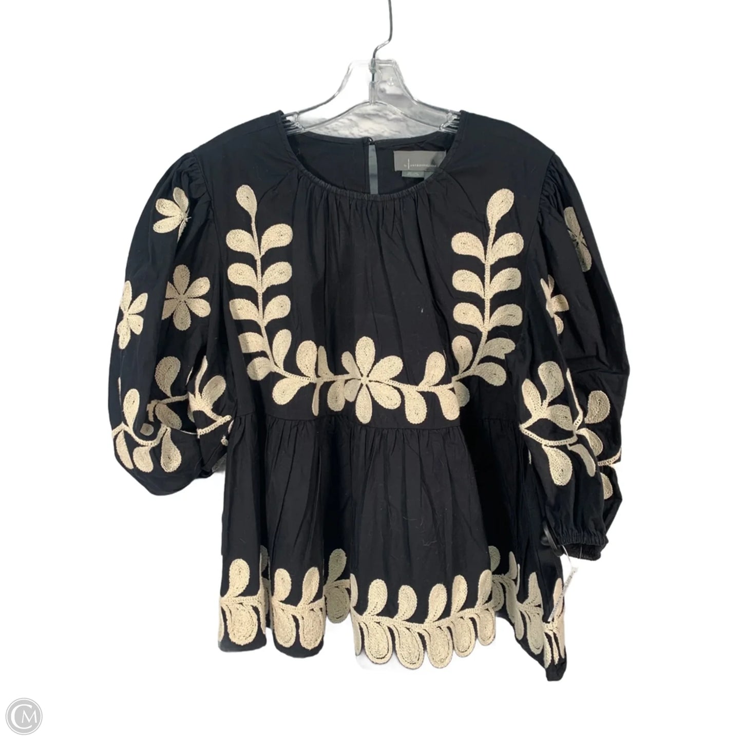 Top Short Sleeve By Anthropologie In Black & Cream, Size: L