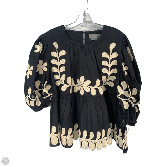 Top Short Sleeve By Anthropologie In Black & Cream, Size: L