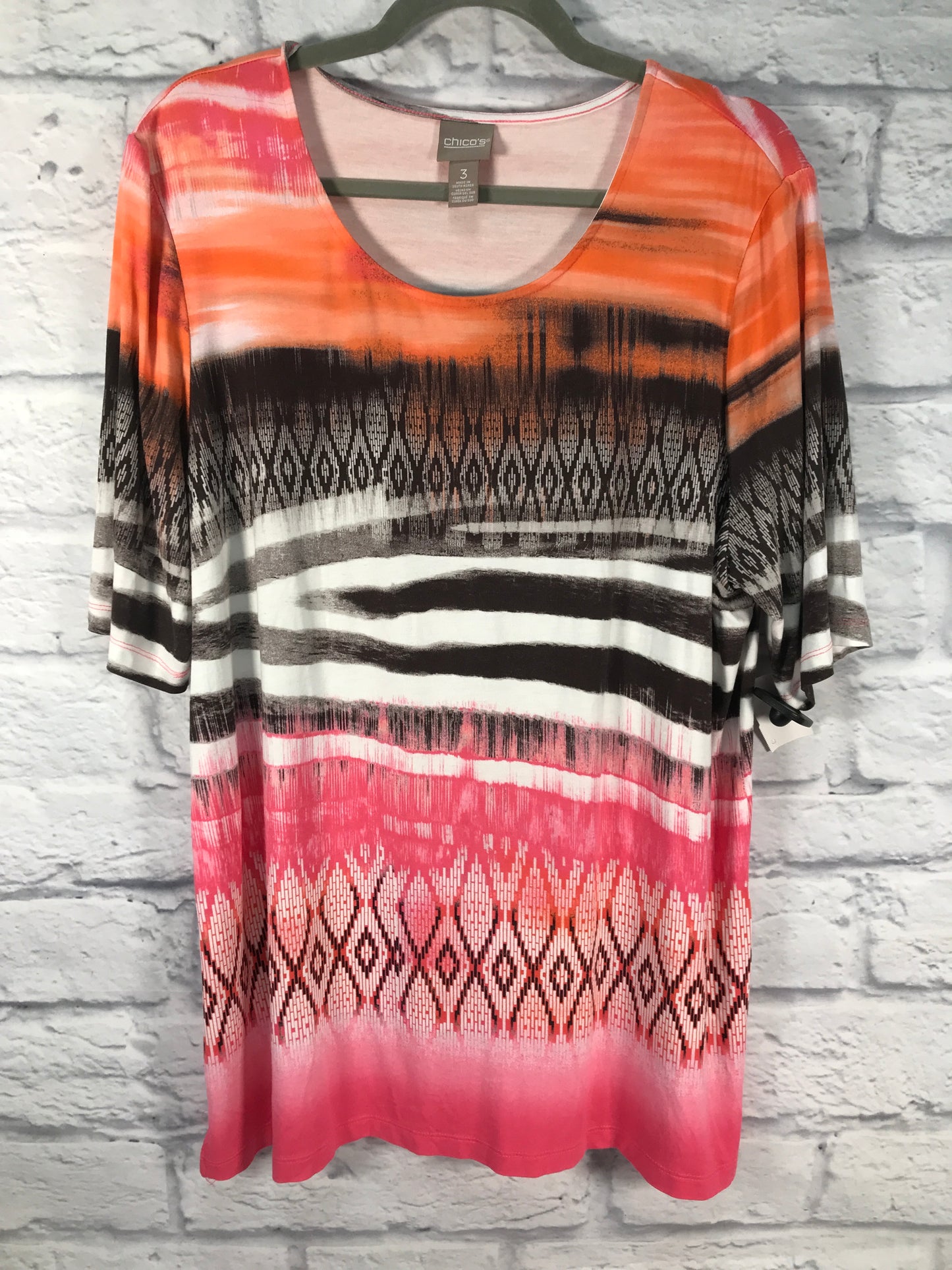 Top 3/4 Sleeve By Chicos In Orange & Pink, Size: Xl