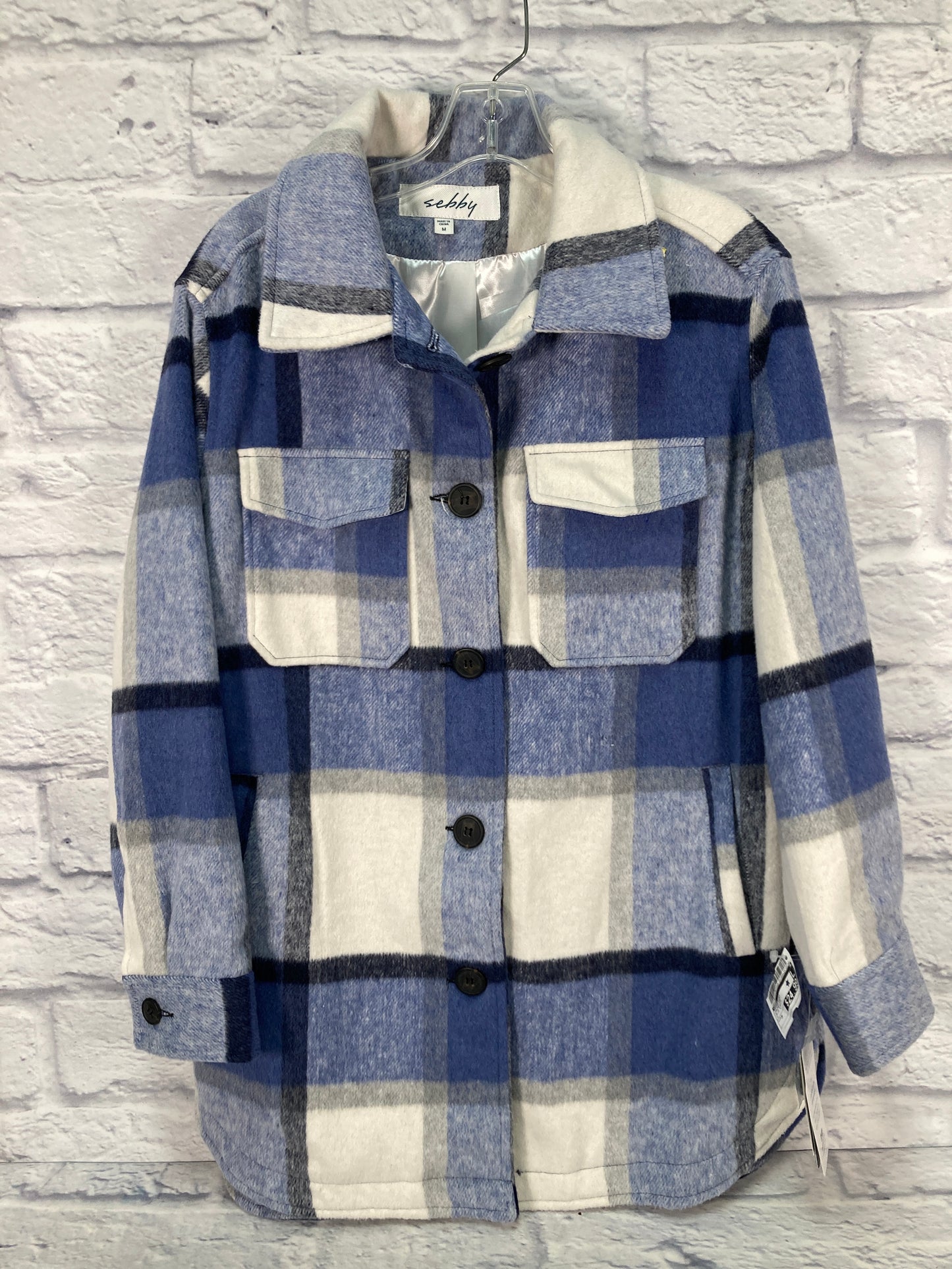 Jacket Shirt By Sebby In Blue & White, Size: M