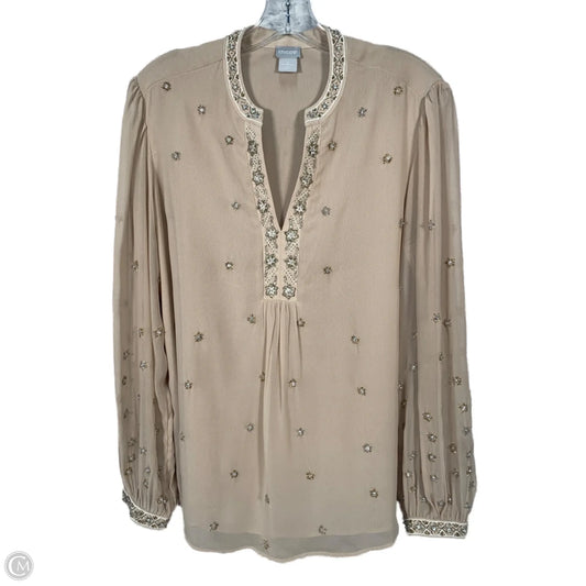 Blouse Long Sleeve By Chicos In Tan, Size: L