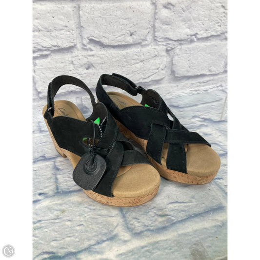 Sandals Heels Wedge By Clarks In Black & Brown, Size: 9.5