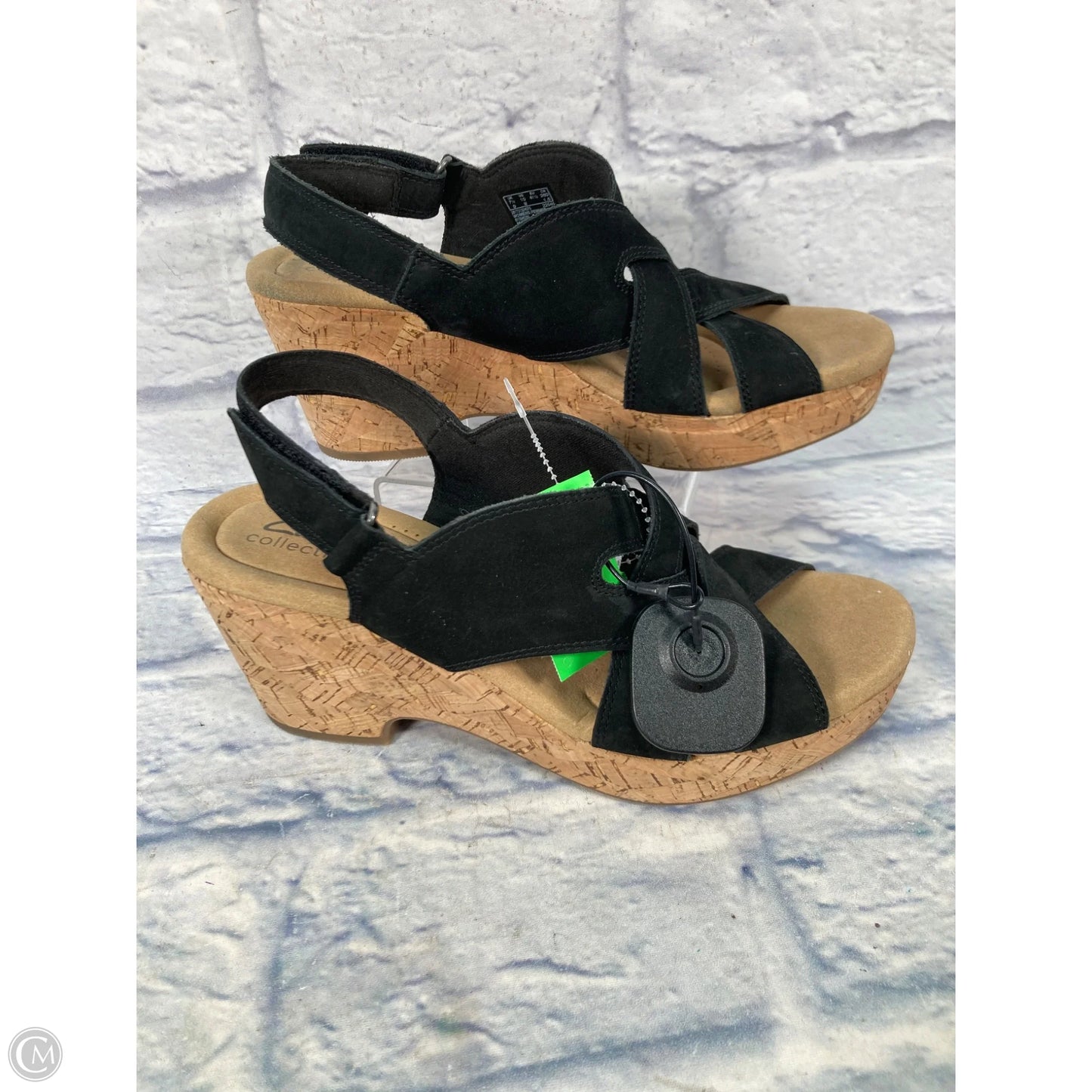 Sandals Heels Wedge By Clarks In Black & Brown, Size: 9.5