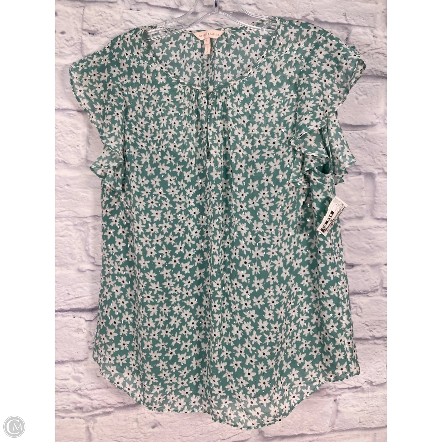 Blouse Short Sleeve By Rebecca Taylor In Teal, Size: L