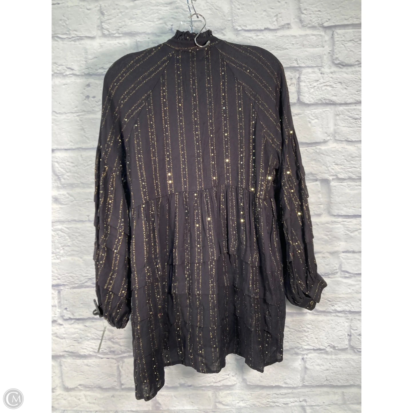 Blouse Long Sleeve By Anthropologie In Black & Gold, Size: S